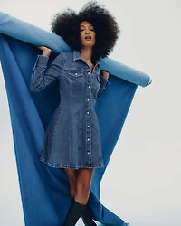 Robe chemise en denim à manches longues