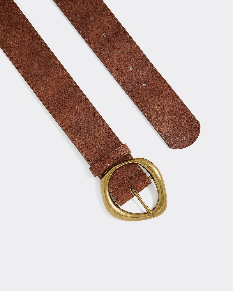 Large Faux Leather Belt with Statement Buckle