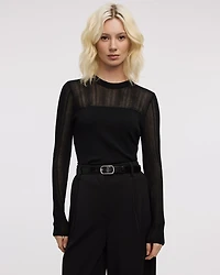 Long-Sleeve Crew-Neck Sweater with Sheer Yoke
