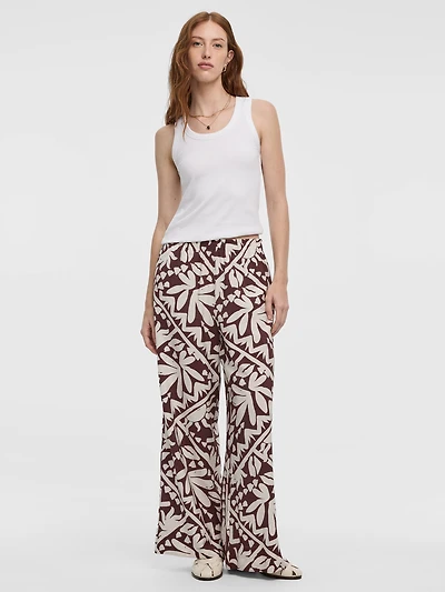 Pantalon à enfiler jambe large et taille haute