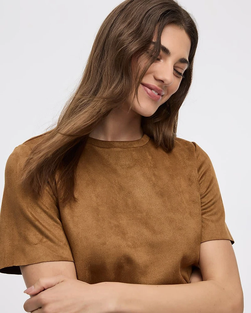 Faux-Suede Short-Sleeve T-Shirt Dress