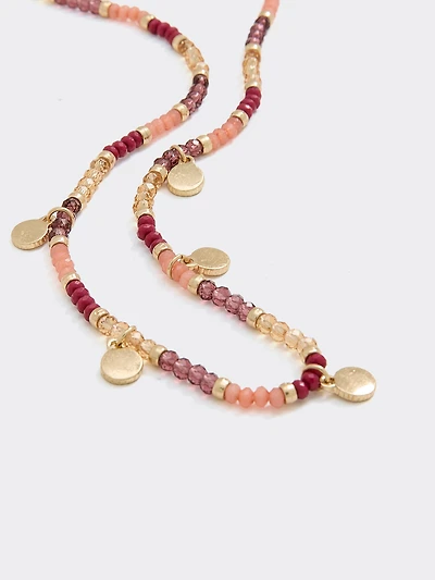 Short Beaded Necklace with Coin Pendants