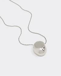 Long Necklace with Oval Metal Pendant