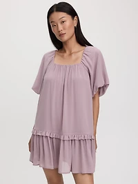 Square-Neck Mini Dress with Bubble Sleeves