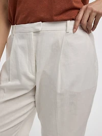 Pantalon en mélange de lin à jambe droite et taille haute