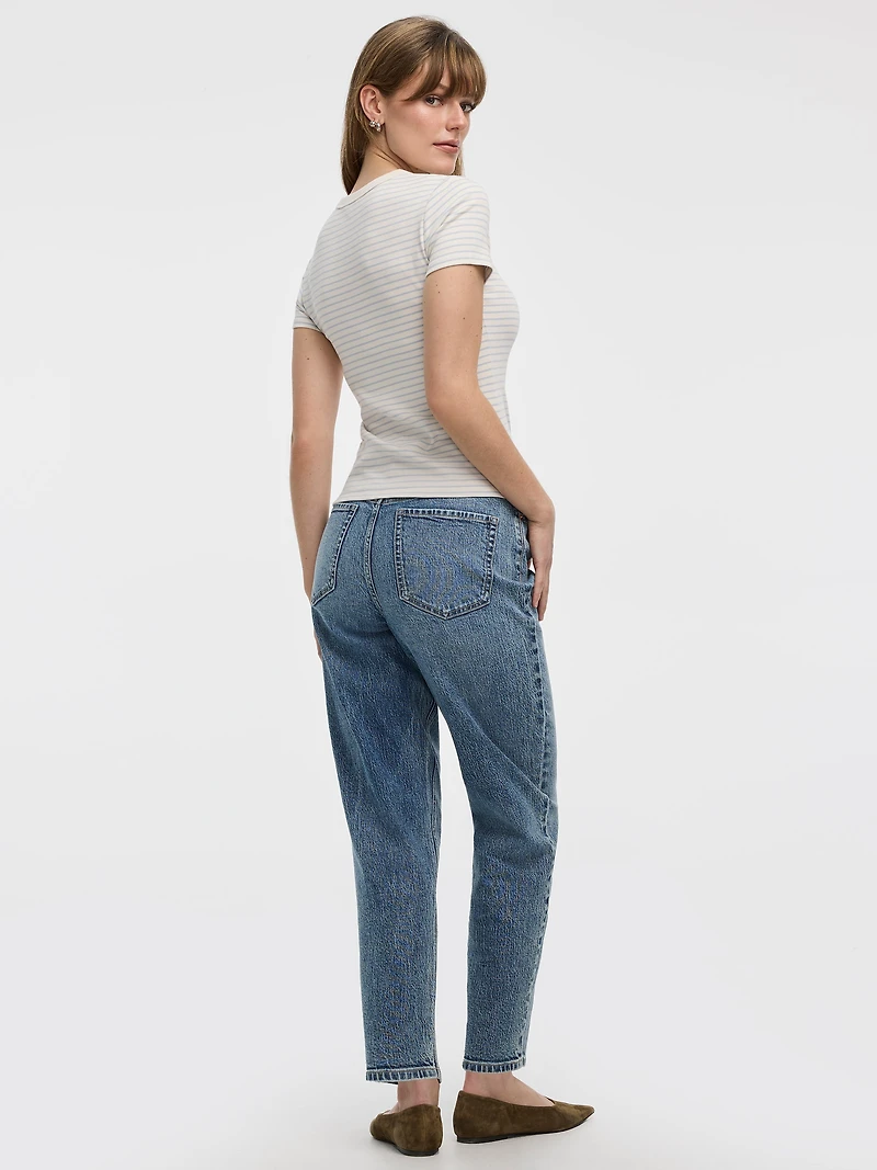 T-shirt côtelé rayé à col rond