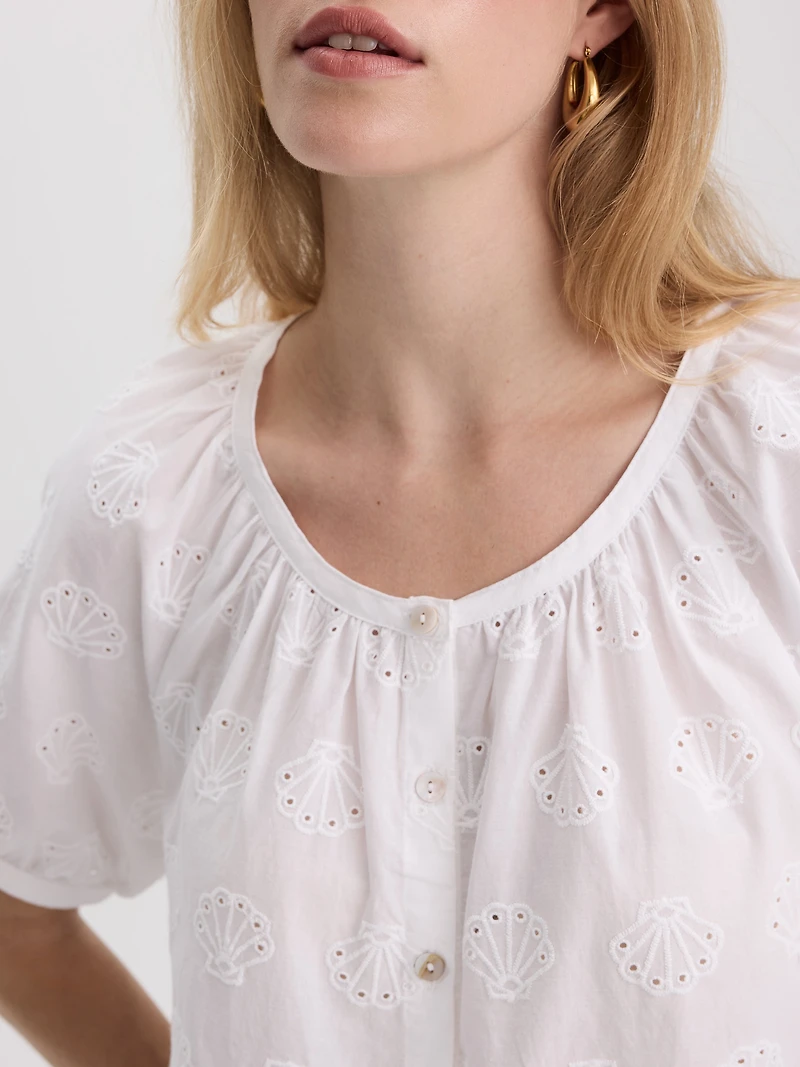 Short-Sleeve Scoop-Neck Loose Blouse
