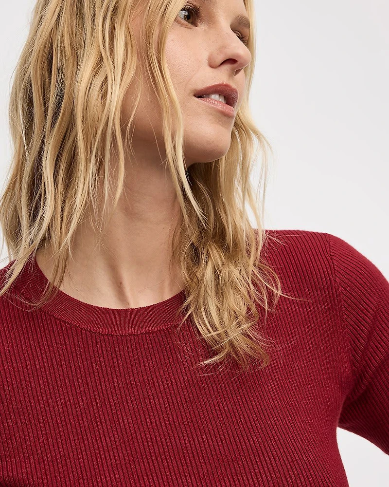Short-Sleeve Crew-Neck Ribbed Sweater