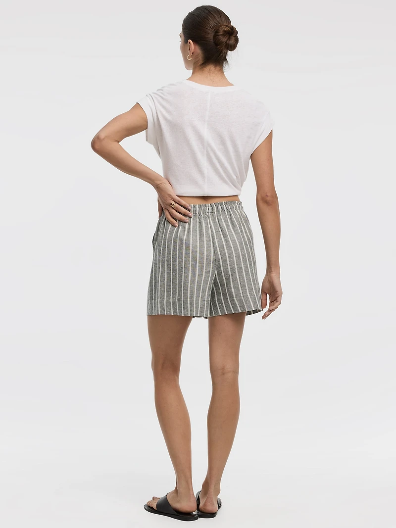 Short en mélange de lin à taille élastique