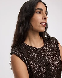 Extended-Sleeve Crew-Neck Sequins Top