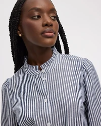 Puffy-Sleeve Mock-Neck Blouse with Embroideries