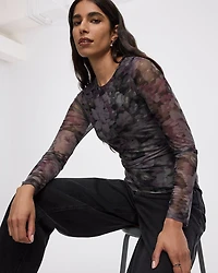 Long-Sleeve Crew-Neck Mesh Top