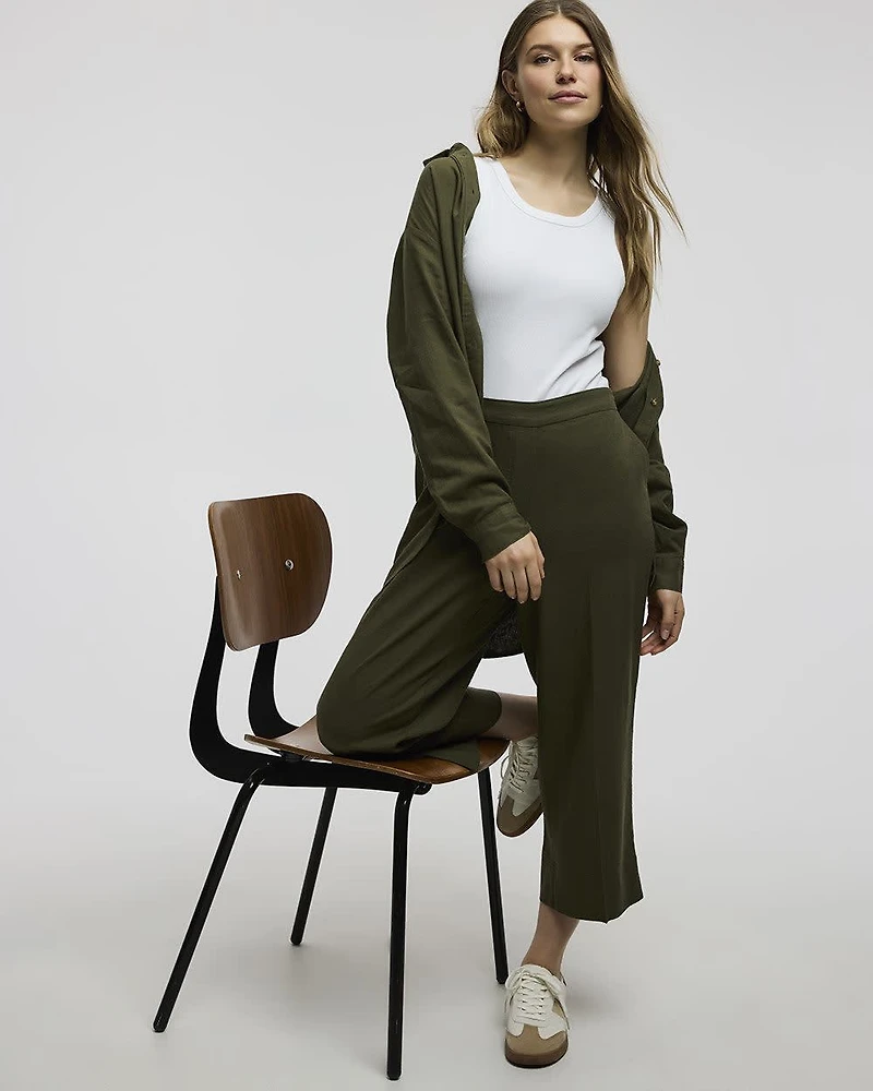 Cropped Wide-Leg Linen-Blend Pant