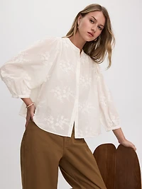 3/4-Sleeve Embroidered Blouse
