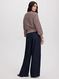 Pull à manches longues et col V en mailles demi-cardigan