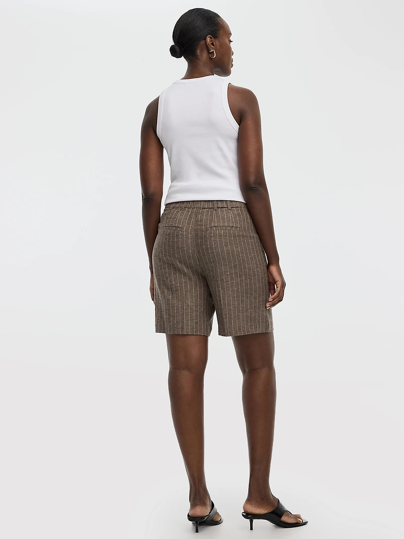Bermuda à taille haute en mélange de lin rayé