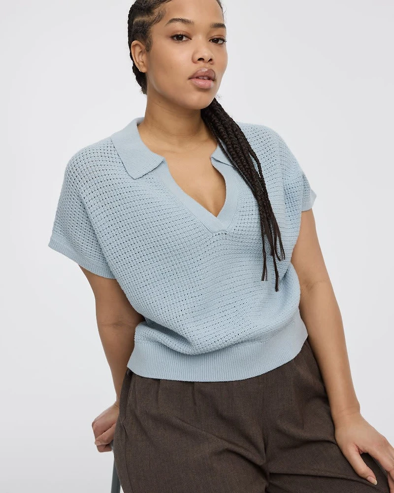 Veste en tricot à manches très courtes col Johnny