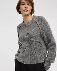 Long-Sleeve Crew-Neck Pullover with Soutache Bow
