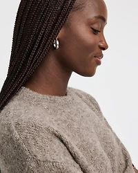 Elbow-Sleeve Crew-Neck Loose Sweater