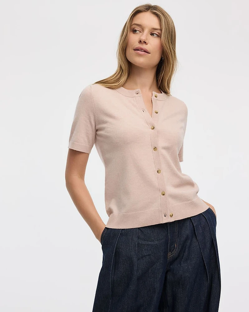 Short-Sleeve Buttoned-Down Cardigan