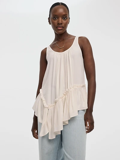 Camisole à col dégagée avec ourlet asymétrique volants