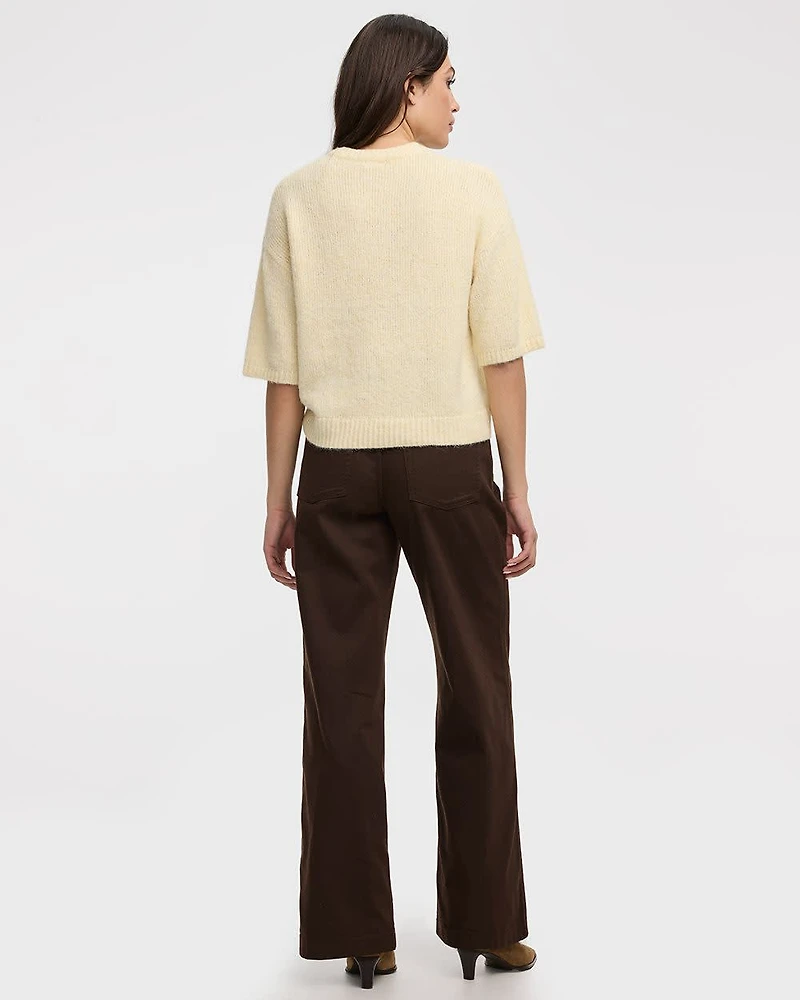 Elbow-Sleeve Crew-Neck Loose Sweater