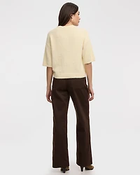 Elbow-Sleeve Crew-Neck Loose Sweater