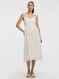 Sleeveless Midi Eyelet Dress with Sweetheart Neckline