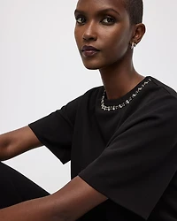 Short-Sleeve Jewelled Crew-Neck Top