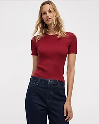 Short-Sleeve Crew-Neck Ribbed Sweater
