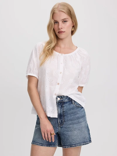 Short-Sleeve Scoop-Neck Loose Blouse
