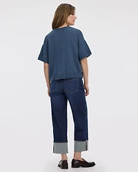 Cashmere-Blend Short-Sleeve Crew-Neck Loose Sweater