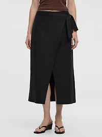 Jupe portefeuille maxi en mélange de lin