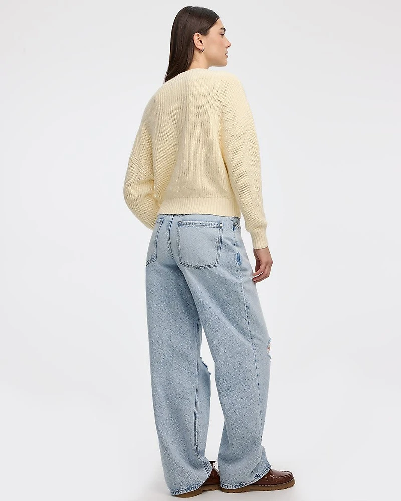 Long-Sleeve V-Neck Loose Sweater