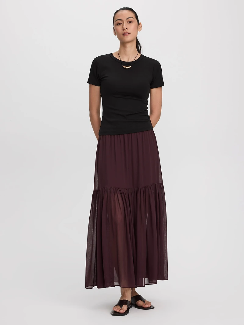 Jupe maxi en mousseline plissée