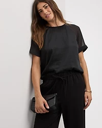 Short-Sleeve Crew-Neck Mix-Media Blouse