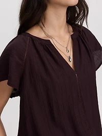 Split-Neck Blouse with Flutter Sleeves