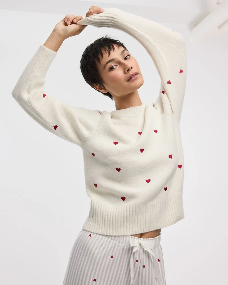 Long-Sleeve Crew-Neck Pullover with Hearts