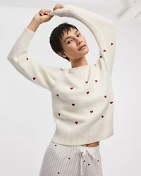 Long-Sleeve Crew-Neck Pullover with Hearts