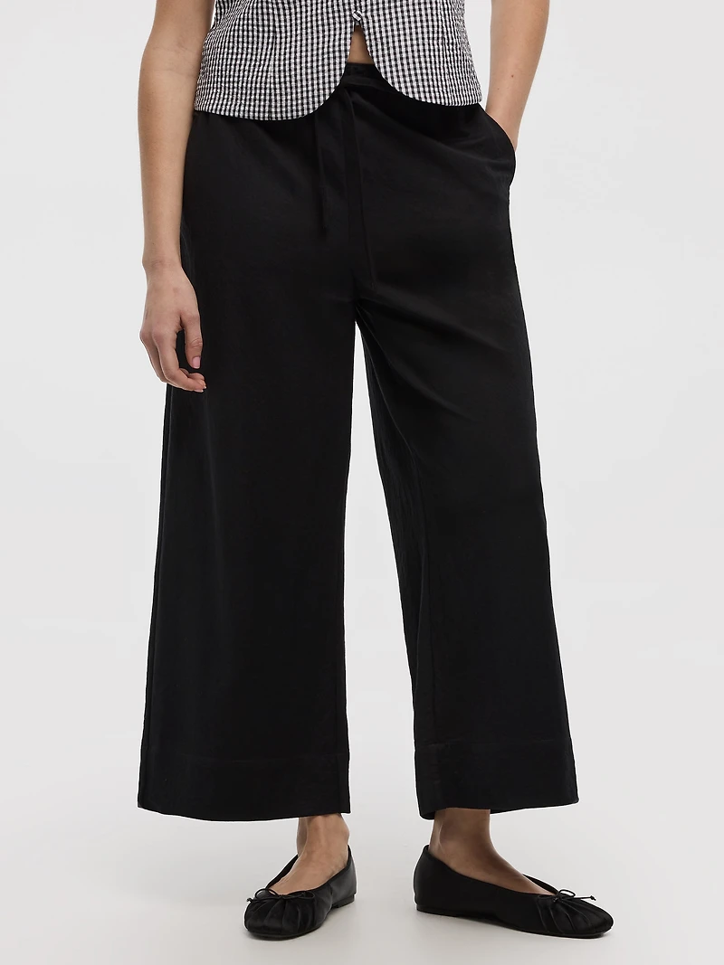 Pantalon court en tricot piqué à jambe large