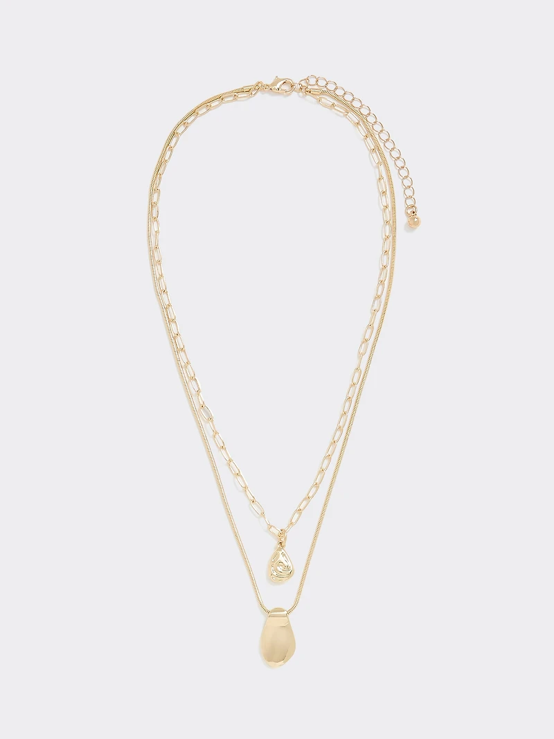 Double-Chain Short Necklace with Organic Pendant