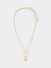 Double-Chain Short Necklace with Organic Pendant