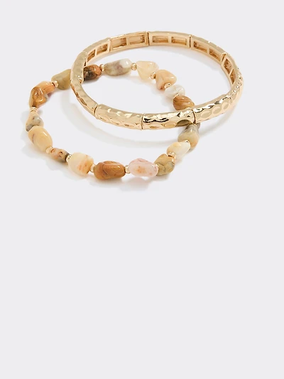 Metallic Bracelets with Semi-Precious Stones - Set of 2