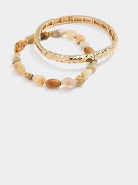 Metallic Bracelets with Semi-Precious Stones - Set of 2