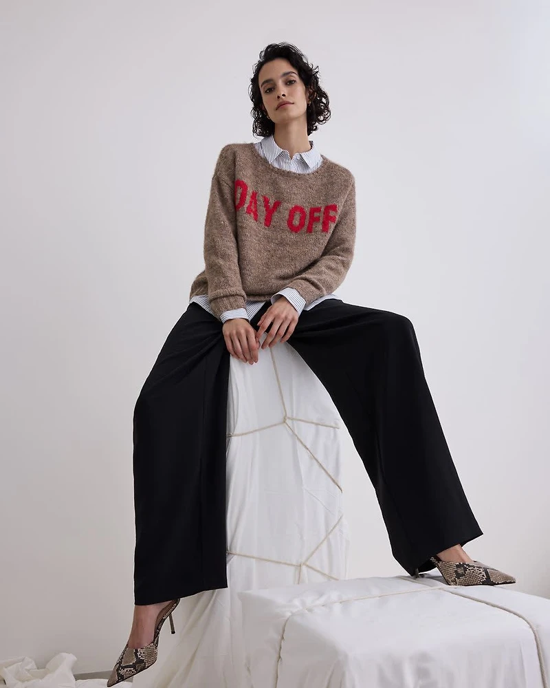Long-Sleeve Boat-Neck Loose Sweater
