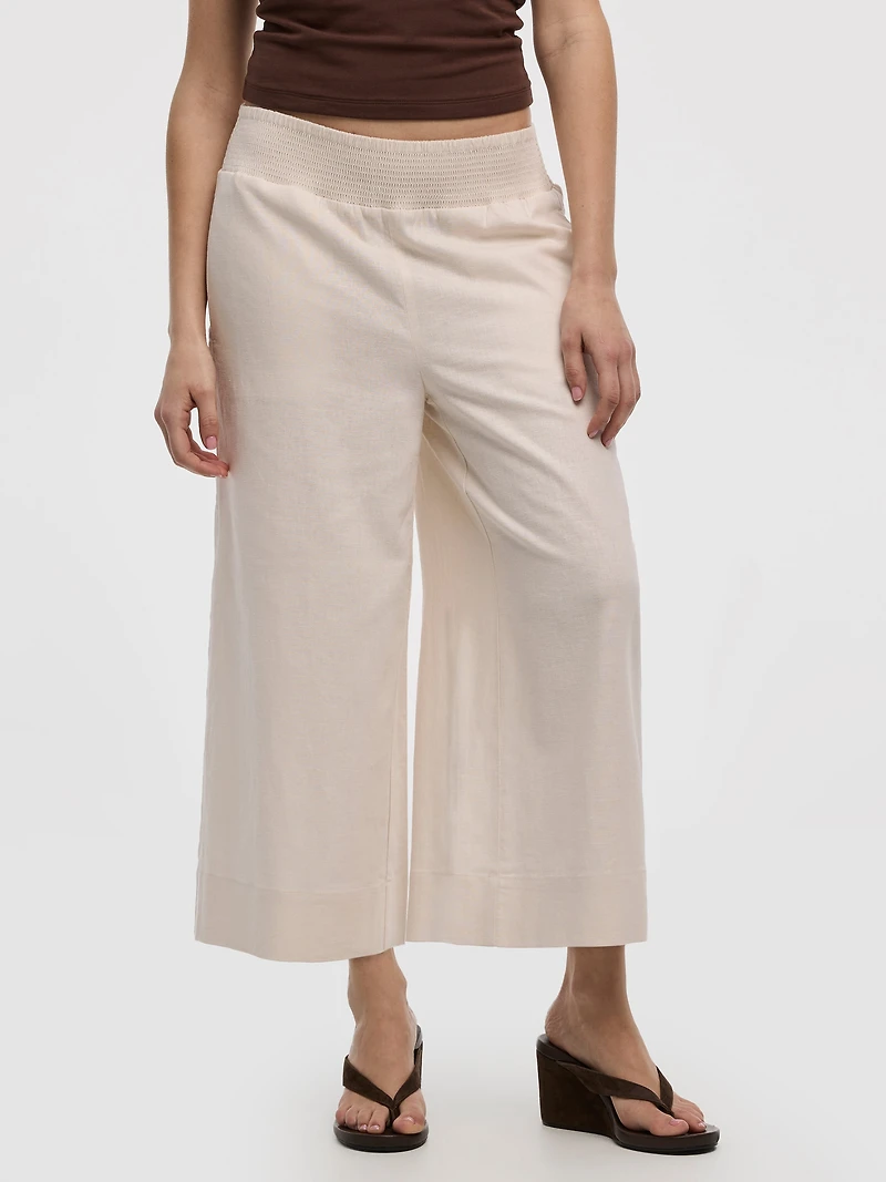 Cropped Wide-Leg Linen-Blend Pant