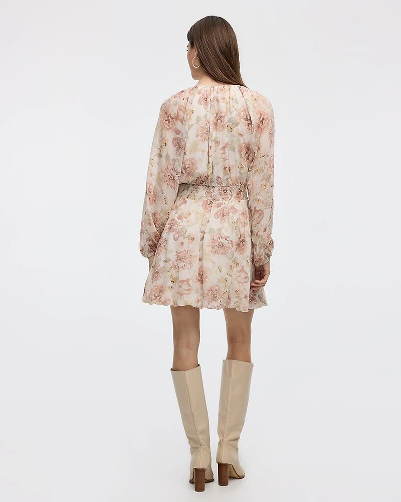 Long-Puffy-Sleeve Bubble Mini Dress with V Neckline