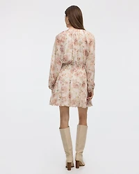 Long-Puffy-Sleeve Bubble Mini Dress with V Neckline