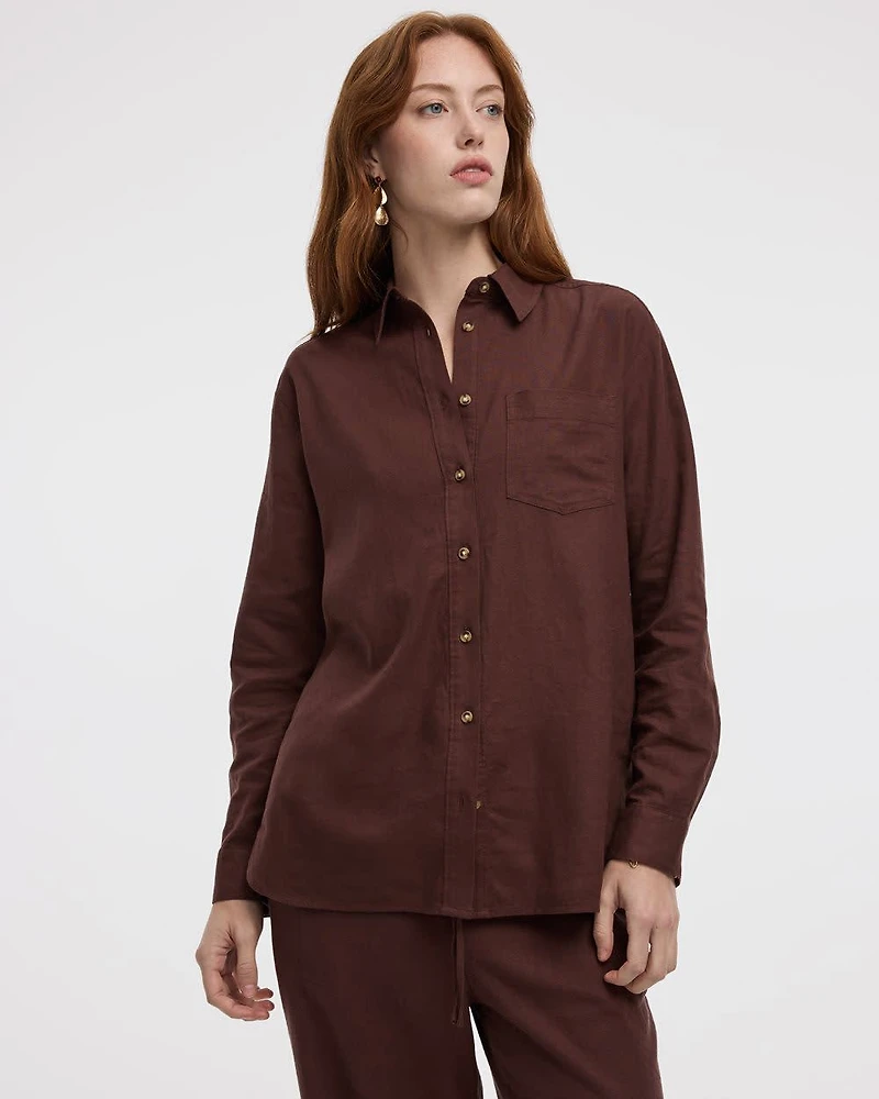 Long-Sleeve Linen-Blend Shirt