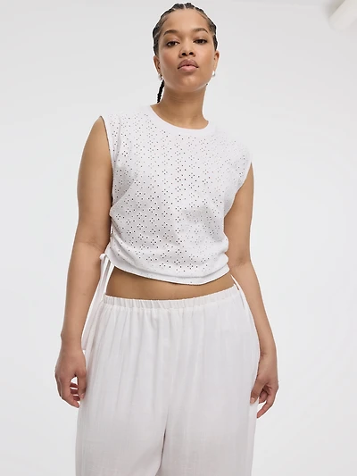 T-shirt à manches courtes et col rond avec fronces latérales